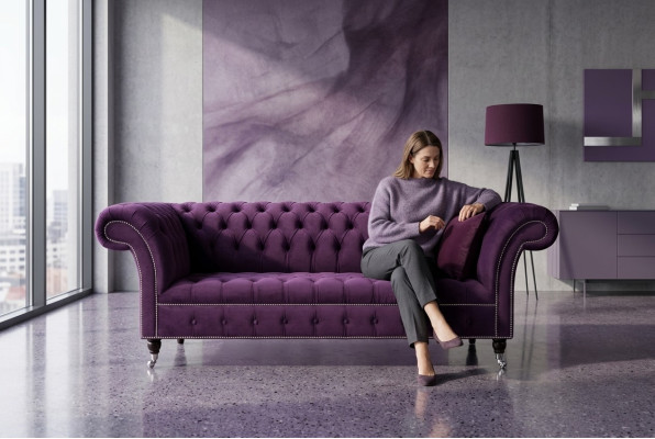 Chesterfield Original Sofa Couch Textil Sofas Stoff Lila 225cm Couchen