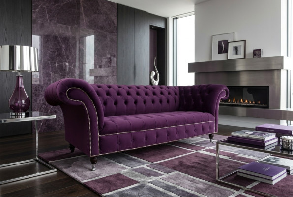Chesterfield Original Sofa Couch Textil Sofas Stoff Lila 225cm Couchen