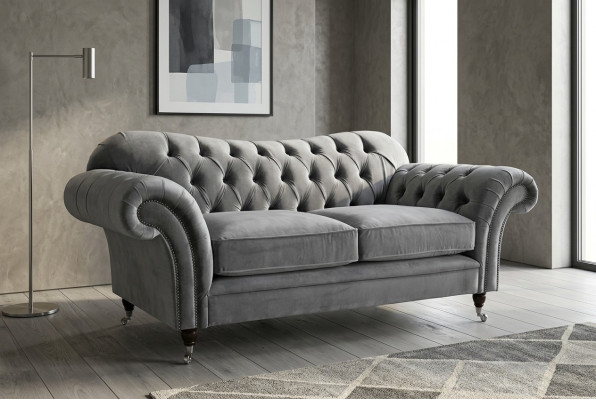 Chesterfield Original Sofa Textil Sofas Couchen Stoff Grau 200cm Couch