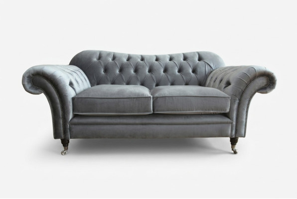 Chesterfield Original Sofa Textil Sofas Couchen Stoff Grau 200cm Couch
