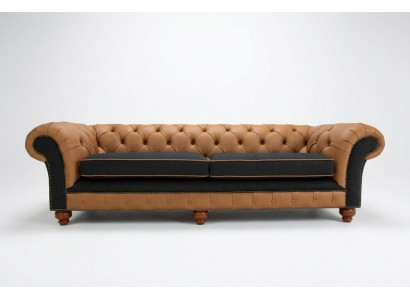 Braune Chesterfield Couch 4 Sitzer Sofa Couchen Samt Leder Design