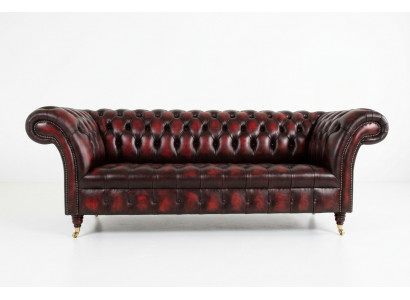Bordaux Chesterfield Dreisitzer Luxus Wohnzimmer 3-er Couch