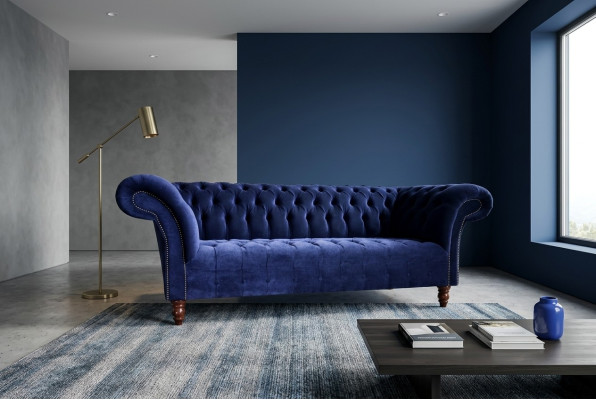 Blaue Chesterfield Sofa Couch Design Polster Sofas Couchen Stoff Textil Leder