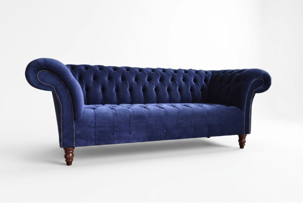 Blaue Chesterfield Sofa Couch Design Polster Sofas Couchen Stoff Textil Leder