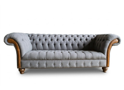Edler grauer Chesterfield Dreisitzer Luxus Wohnzimmer 3-er Sofa