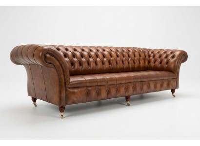 Chesterfield 4 Sitzer Polster Couch Modern Stil Leder Stoff Sofa Couchen Leder