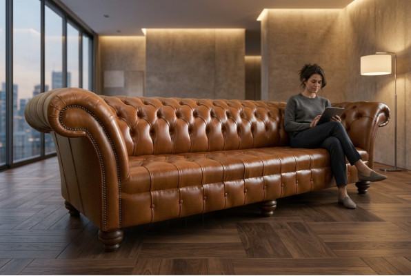 Braune Chesterfield Couch Leder 4 Sitzer xxl Big Sofa Couchen Big Neu Polster