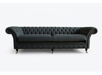 Original Chesterfield Textil Leder Sofa Couch Polster Big Sitzpolster Grau 265cm