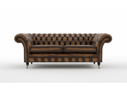 Edler Chesterfield Brauner Dreisitzer Luxus Polster Couchen Designer Sofas