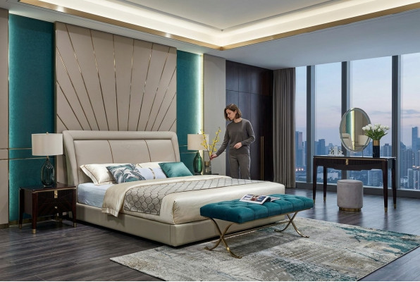 Bett Betten Polster Doppel Ehe Luxus Leder Moderne Designer Schlafzimmer Möbel