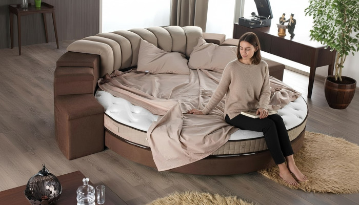 Rundes Bett Moderne Design Luxus Polster Rund Betten Textil Stoff