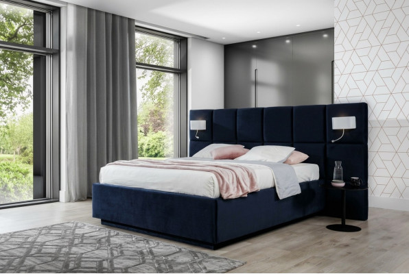 Bett Doppel Betten Luxus Schlafzimmer 200x200cm Bettkasten Stoff Beleuchtung Neu