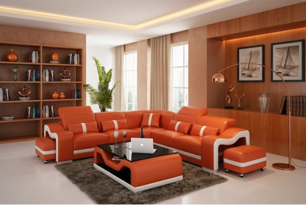 Ledersofa Couch Wohnlandschaft Ecksofa Eck Garnitur Design Modern Sofa mit USB