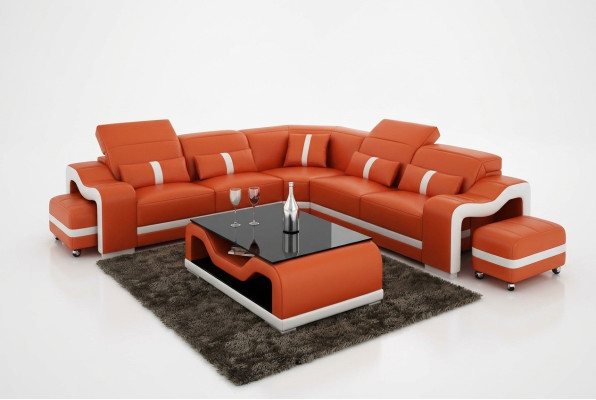 Ledersofa Couch Wohnlandschaft Ecksofa Eck Garnitur Design Modern Sofa mit USB