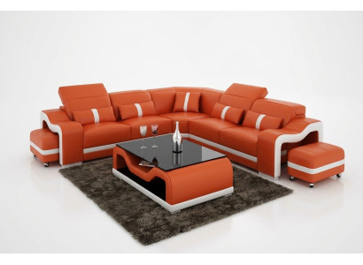 Ledersofa Couch Wohnlandschaft Ecksofa Eck Garnitur Design Modern Sofa mit USB