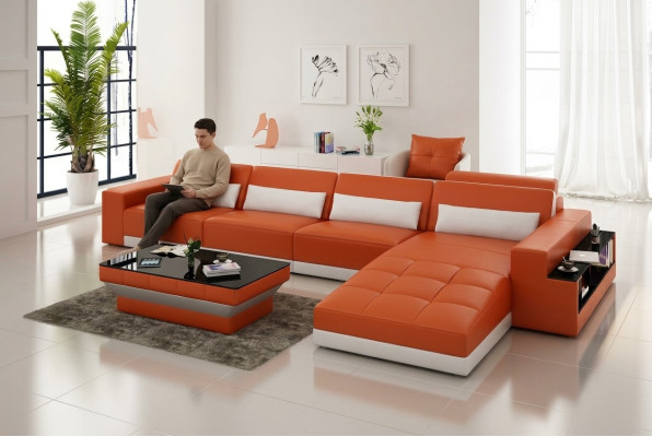 Ledersofa Couch Wohnlandschaft Ecksofa Eck Garnitur Design Modern Sofa mit usb