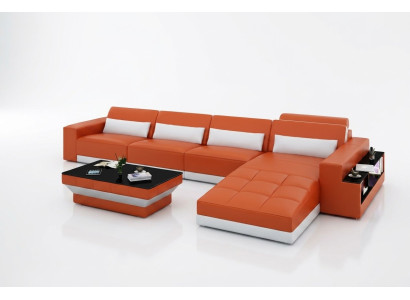 Ledersofa Couch Wohnlandschaft Ecksofa Eck Garnitur Design Modern Sofa mit usb