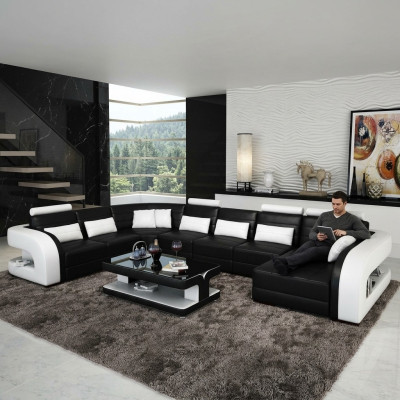 Big Wohnlandschaft Sofa mit USB Couch Polster Eck Leder Sofa Garnitur Couchen !!