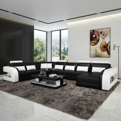 Big Wohnlandschaft Sofa mit USB Couch Polster Eck Leder Sofa Garnitur Couchen !!