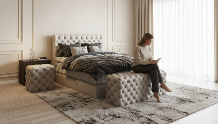 Bett 2x Nachttisch 3 tlg. Schlafzimmer Set Design Luxus Möbel Modern Betten Neu