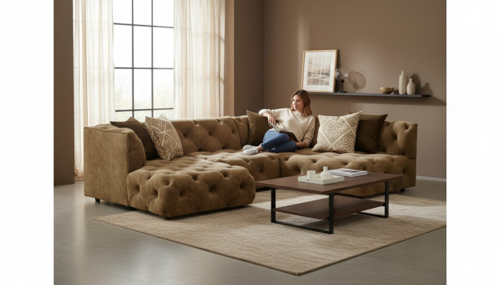 Chesterfield L-Form Ecksofa Couch Design Textil Polster Garnitur Sofa Ecke Neu