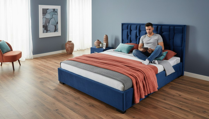 Blaues Designer Bett Schlafzimmer Design Möbel Modern Luxus Betten Gestell Neu