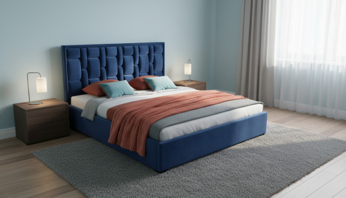 Blaues Designer Bett Schlafzimmer Design Möbel Modern Luxus Betten Gestell Neu