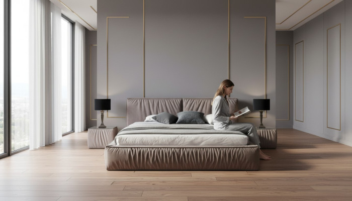 Luxus Designer Bett fürs Schlafzimmer Samt bezogen Möbel Betten Stoff Textil Neu