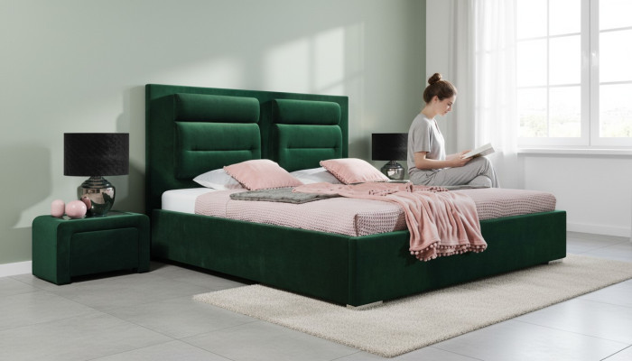 Luxus Boxspring Bett Doppel Design Stoff Hotel Grüne Betten Schlafzimmer Möbel