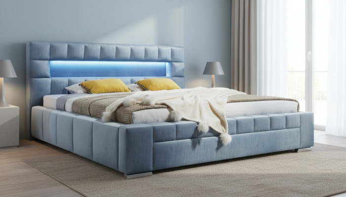 Luxus Boxspring Bett Stoff Hotel Blaue Betten Schlafzimmer Möbel Design Doppel