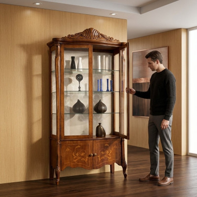 Möbel Klassische Vitrine Antik Stil Barock Rokoko Glasvitrine Wohnzimmer Holz