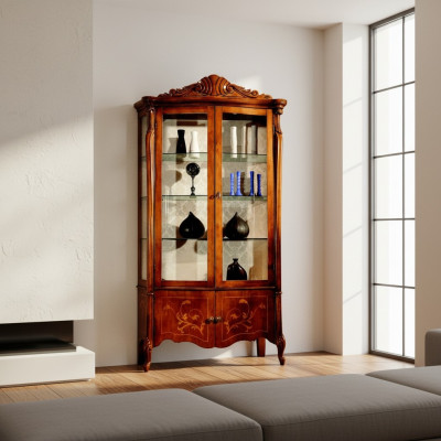 Möbel Klassische Vitrine Antik Stil Barock Rokoko Glasvitrine Wohnzimmer Holz