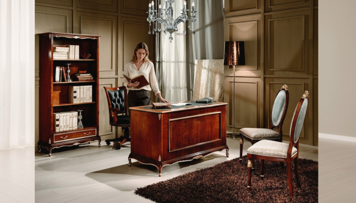 Klassische Büro Schreibtisch Schreibtische Tisch Holz Stuhl 2tlg Set Barock