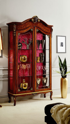 Vitrine Holz Schrank Glas Schränke Italienische Stol Möbel Anrichte Regal Barock