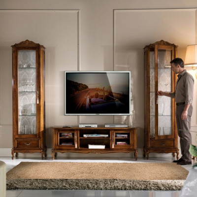 Wohnwand 3tlg rtv 2x Vitrine Design Italienische Möbel Wohnzimmer Barock Stil