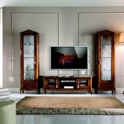 Wohnwand 3tlg rtv 2x Vitrine Design Italienische Möbel Wohnzimmer Barock Stil