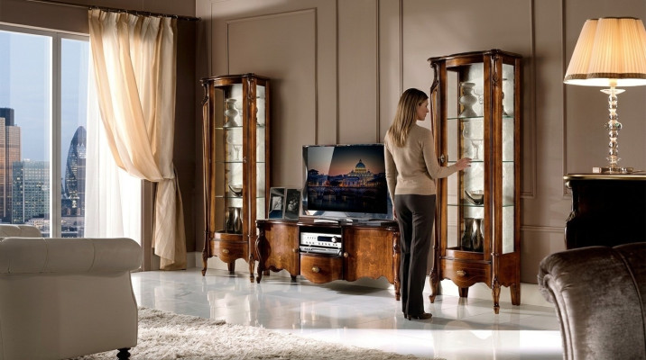 Luxus Wohnwand 3tlg rtv mit 2x Vitrine Design Italienische Möbel Barock Stil Neu