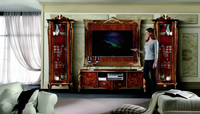 Set Garnitur 4tlg Italienische Möbel 2x Vitrine Sideboard RTV Wandplatte Schrank