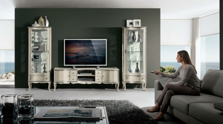 Schicke Set Garnitur 3tlg Rtv mit 2x Vitrine Italienische Möbel Wohnwand Schrank