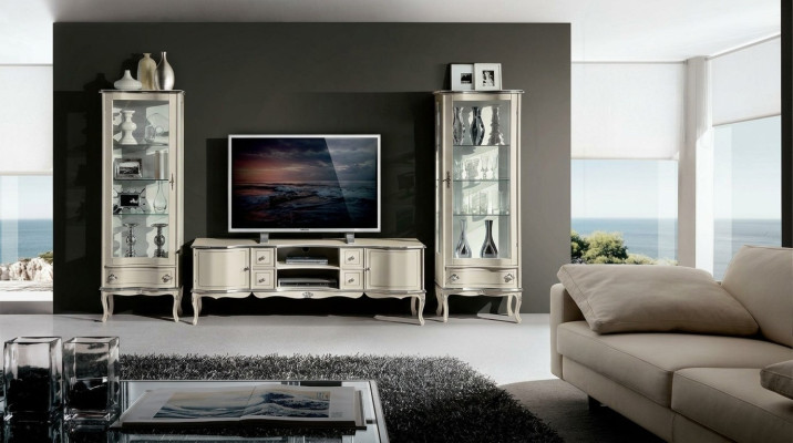 Schicke Set Garnitur 3tlg Rtv mit 2x Vitrine Italienische Möbel Wohnwand Schrank