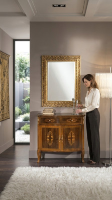 Kommode Holz Möbel Barock mit Spiegel Luxus Italienische Möbel 2tlg Garnitur