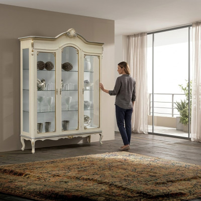 Design Italienische Luxus Holz Möbel Barock Schrank Vitrine Weiß Wohnzimmer xxl Neu