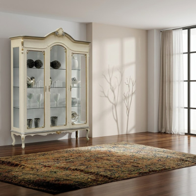 Design Italienische Luxus Holz Möbel Barock Schrank Vitrine Weiß Wohnzimmer xxl Neu