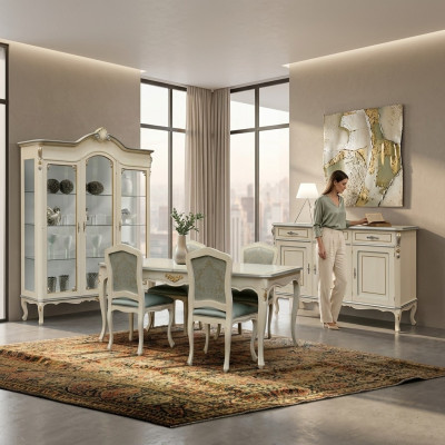 Luxus Esszimmer Set Garnitur 5tlg Weiß Holz Möbel 4x Stuhl Tisch Stil Barock Neu