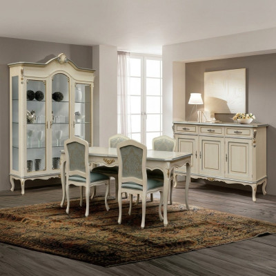 Luxus Esszimmer Set Garnitur 5tlg Weiß Holz Möbel 4x Stuhl Tisch Stil Barock Neu