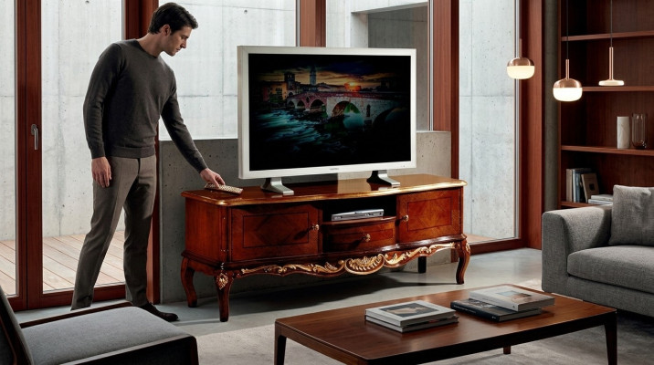 Designer Holz Barock TV-Schrank mit 2 Türen Schublade und Regal Italien