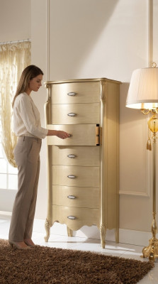 Italienische Holz Möbel Schicke Kommode 120 cm Hoch mit 7 Schubladen