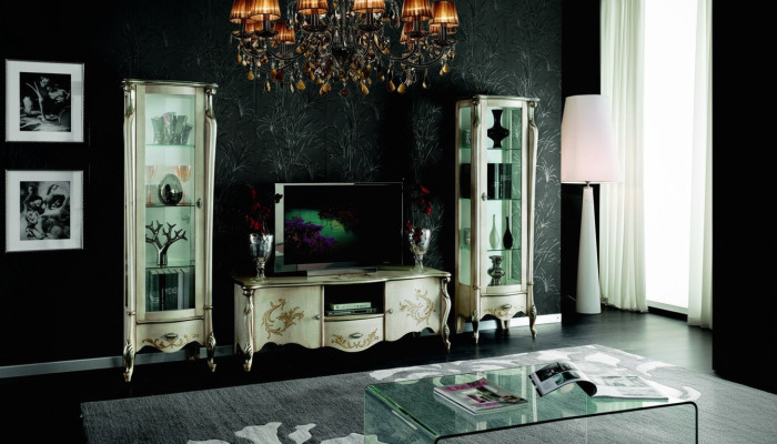 Schicke Set Garnitur 3tlg Rtv mit 2x Vitrine Italienische Möbel Klassische Stil