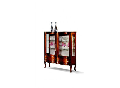 Designer Luxus Holz Vitrine Braun 2 Glas Türen 2 Schublade Italienische Möbel