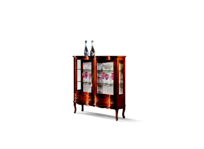 Designer Luxus Holz Vitrine Braun 2 Glas Türen 2 Schublade Italienische Möbel